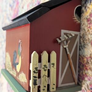 Vintage Hand Painted Wooden Barn Recipe Box Rooster, Folk Art, 3D Detail